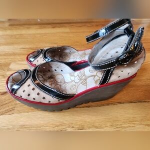 Fly London Ydel Leather Platform Peep Toe Size 38 Pinup Retro